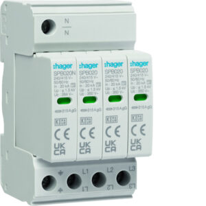 Hager SPB420 Überspannungsableiter 4P T2 TNS/TT Vorsicherung bis 315A In 20kA Imax – Bild 1