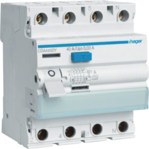 Hager CDA440DY Fehlerstromschutzschalter 4 polig 6kA 40A 30mA Typ A Testkreis L1-N – Bild 1