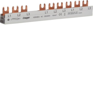 Hager KDN363J Phasenschiene 3 polig mit Gabelanschluss 10mm² 63A 10 Module – Bild 1