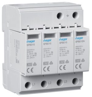 Hager SPB413 Überspannungsableiter T2 4P 40kA TT/TNS Defektanzeige – Bild 1