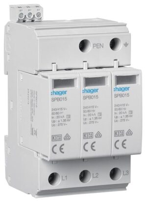 Hager SPB315 Überspannungsableiter T2 3P 40kA TNC Defektanzeige + Kontakt – Bild 1