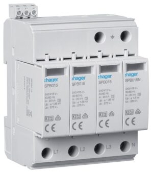 Hager SPB415 Überspannungsableiter T2 4P 40kA TT/TNS Defektanzeige + Kontakt – Bild 1