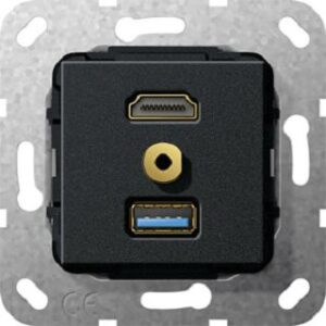 Gira HDMI USB 3.0 A,M Klinke Gender Ch. K peit Einsatz Schwarz matt 568010 – Bild 1
