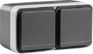 Berker Steckdose mit Erdungsstift 2-fach 4 Einführungen Aufputz grau 6768823515 – Bild 1