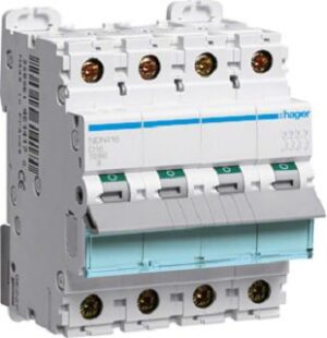 Hager Leitungsschutzschalter D16A 10kA 4-polig 230/400V D-Charakter. NDN416 – Bild 1