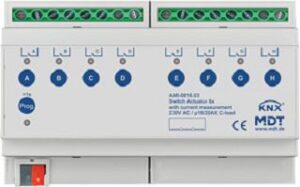 MDT Schaltaktor 8-fach, 8TE, REG 16/20A 230 V AC, C-Last mit Strommessung, 200 µ AMI-0816.03 – Bild 1
