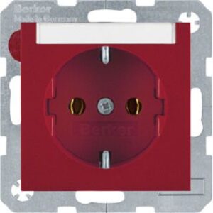 Berker SCHUKO-Steckdose rot glänzend mit Beschriftungsfeld 47508902 – Bild 1