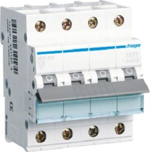 Hager Leitungsschutzschalter C13A 6kA 4-polig 230/400V C-Charakter. MCN413 – Bild 1
