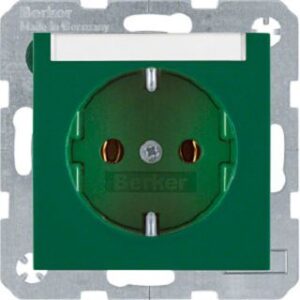 Berker SCHUKO-Steckdose grün glänzend mit Beschriftungsfeld 47508903 – Bild 1