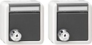 Gira Set 2x SCHUKO KD Schloss gleich + BSF WG AP Grau 456030 – Bild 1