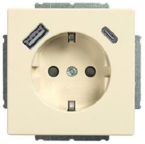 Busch-Jaeger SCHUKO®-/USB-A+C Steckdose elfenbeinweiß glänzend, 63x63, safety+ 20EUCB2USBAC-82 – Bild 1