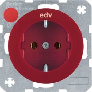 Berker SCHUKO-Steckdose rot glänzend mit Aufdruck EDV 47432022 – Bild 1
