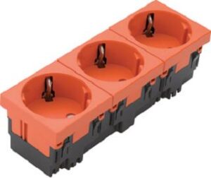 Hager Schuko-Steckdose 3-fach Rastec 45 2-polig reinorange ESR3332004 – Bild 1