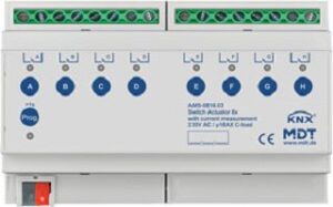 MDT Schaltaktor 8-fach, 8TE, REG, 16 A 230 V AC, C-Last mit Strommessung, 140 µ AMS-0816.03 – Bild 1