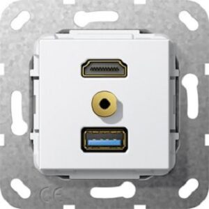 Gira HDMI USB 3.0 A,M Klinke Gender Ch. K peit Einsatz Reinweiss 568003 – Bild 1