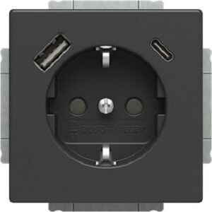 Busch-Jaeger SCHUKO®-/USB-A+C Steckdose anthrazit glänzend, 63x63, safety+ 20EUCB2USBAC-81 – Bild 1