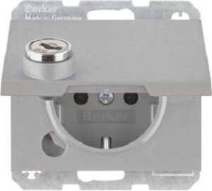 Berker SCHUKO-Steckdose alu/mt Steckklemme, Schloss 47637003 – Bild 1