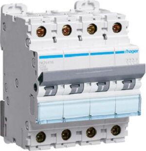 Hager Leitungsschutzschalter C16A 10kA 4-polig 230/400V C-Charakter. NCN416 – Bild 1