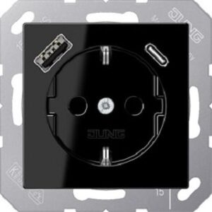 Jung SCHUKO Steckdose 16 A 250 V ~, mit USB-Ladegerät, Berührungsschutz, Serie A A1520-15CASW – Bild 1