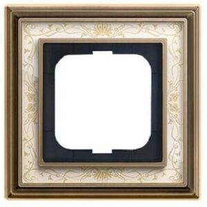 Busch-Jaeger Rahmen 1-fach Messing antik Dekor elfenbeinweiss 1721-846 – Bild 1