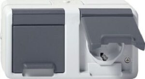 Gira Schuko-Steckdose 2-fach WG-AP grau IP44 waagerecht 478130 – Bild 1