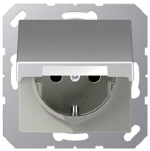 Jung SCHUKO Steckdose, 16 A 250 V ~, Ber ührungsschutz, Klappdeckel, Serie A, alu A1520BFKIKLAL – Bild 1