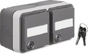 Berker SCHUKO-Doppelsteckdose waager. mit Klappdeckel AP 47893525 – Bild 1