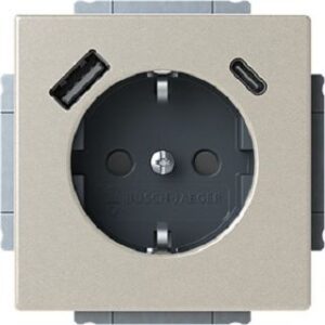 Busch-Jaeger SCHUKO®-/USB-A+C Steckdose Edelstahl matt lackiert, 63x63, safety+ 20EUCB2USBAC-866 – Bild 1