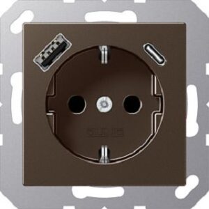 Jung SCHUKO Steckdose 16 A 250 V ~, mit  USB-Ladegerät, Berührungsschutz, Serie A A1520-15CAMO – Bild 1