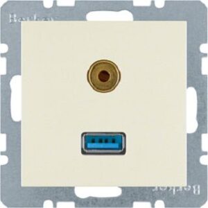 Berker Steckdose USB/3,5mm Audio weiß glänzend 3315398982 – Bild 1