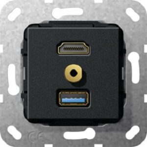 Gira HDMI USB 3.0 A,M Klinke Kabelpeitsche Einsatz Schwarz matt 568110 – Bild 1
