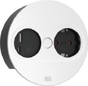 Bachmann TWIST2 rund CEE7/3 USB A/C 42,5x115mm 2,0m+AEH Weiß matt 946.204 – Bild 1