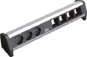 Bachmann Steckdoseneinheit 3-fach DESK Schuko 35° 4xleer GST18 Alu/sw 902.003 – Bild 1