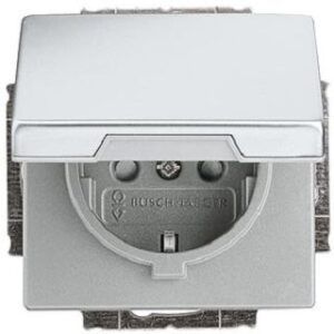 Busch-Jaeger SCHUKO Steckdose mit Klappdeckel erhöhter Berührungsschutz pur edelstahl 20EUKB-866 – Bild 1